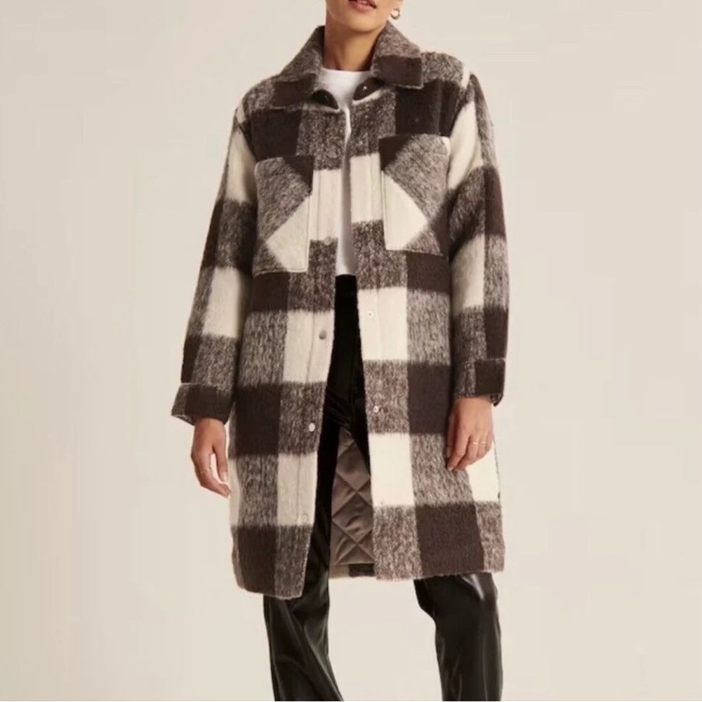 Abercrombie Brown Plaid Wool-Blend Coat